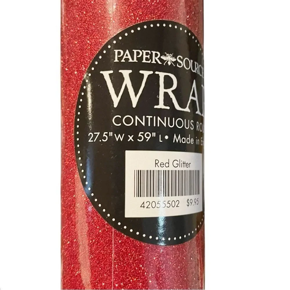 NWT Paper Source Red Glitter Wrapping Paper Roll 27.5”x59” Christmas Gift Wrap
